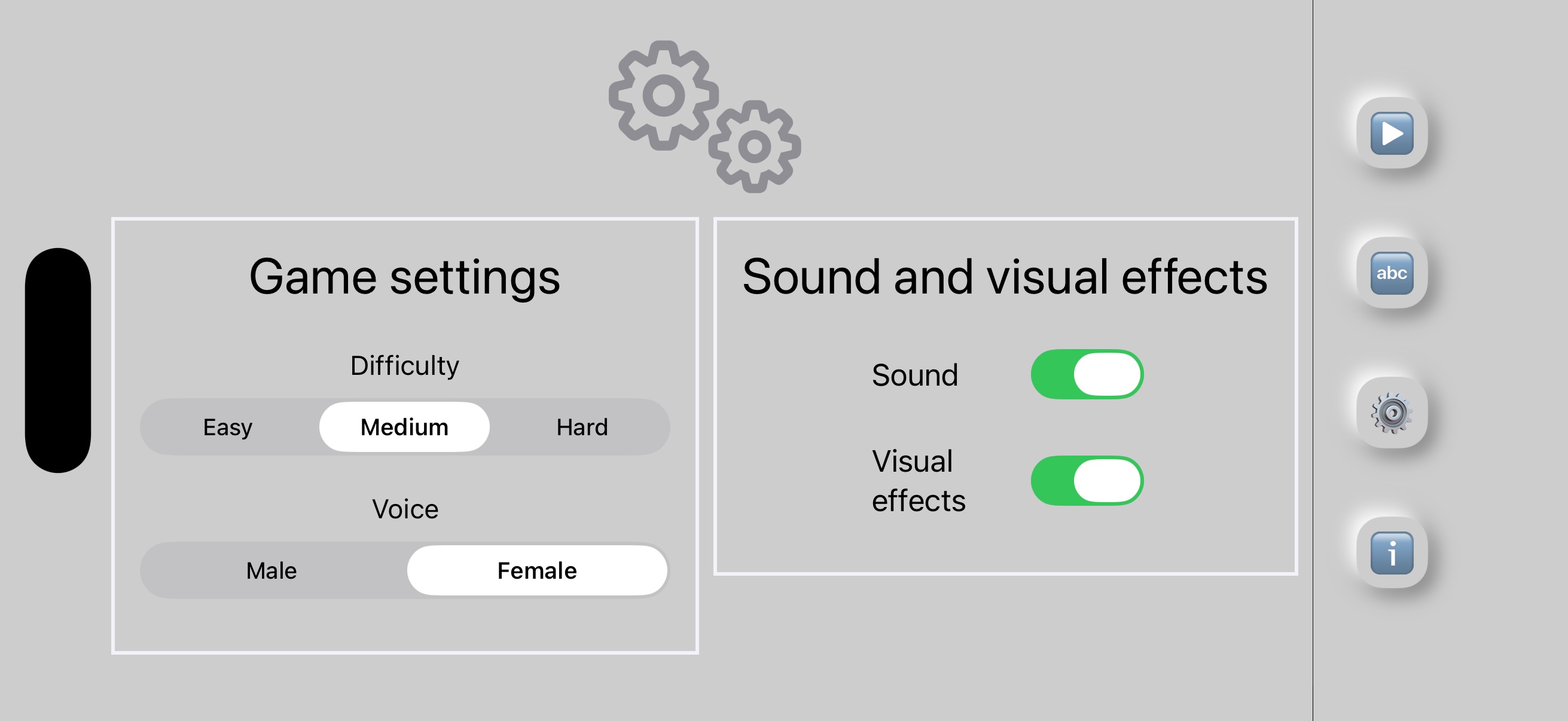 Settings screen on IPhone
